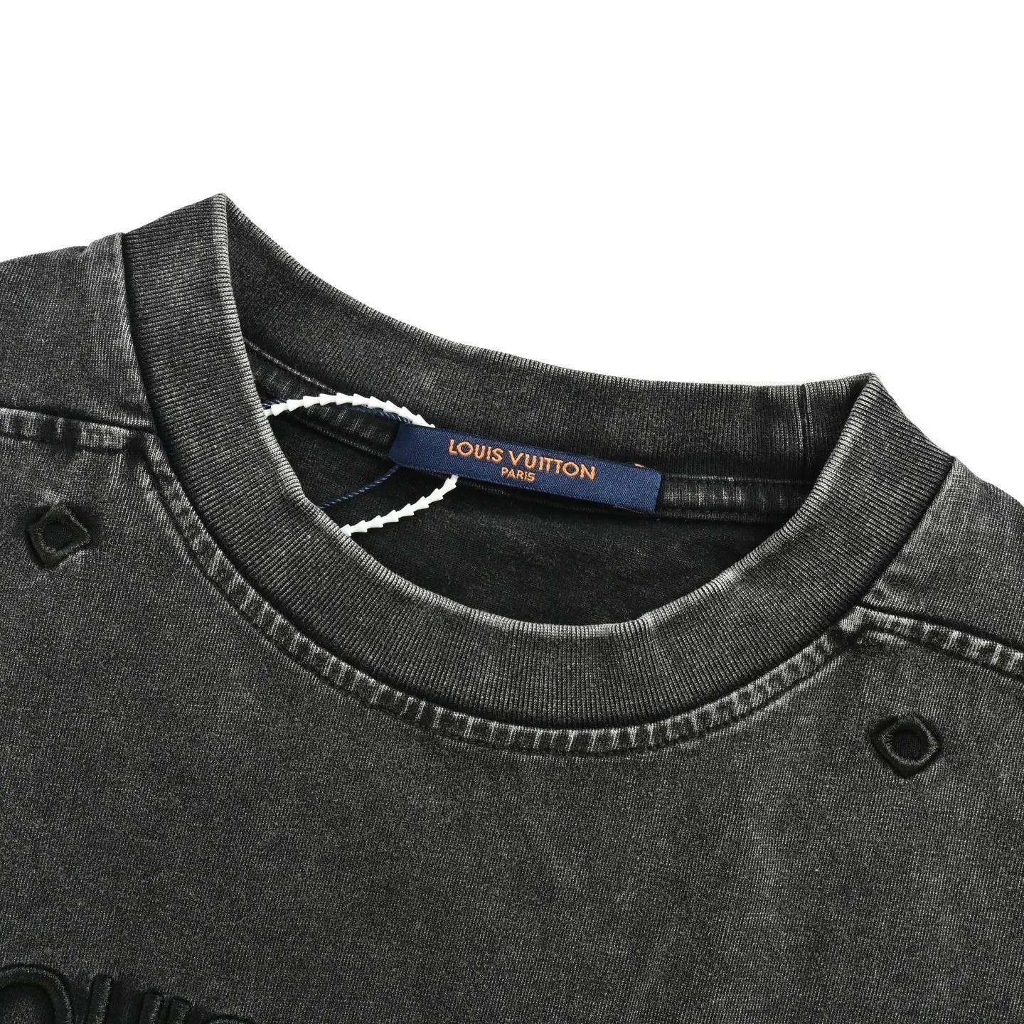 Louis Vuitton/Louis Vuitton 25ss embroidered letters washed distressed short sleeves